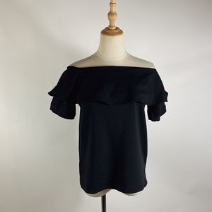 ANN TAYLOR Ponte Knit Off Shoulder Black Knit Top Small